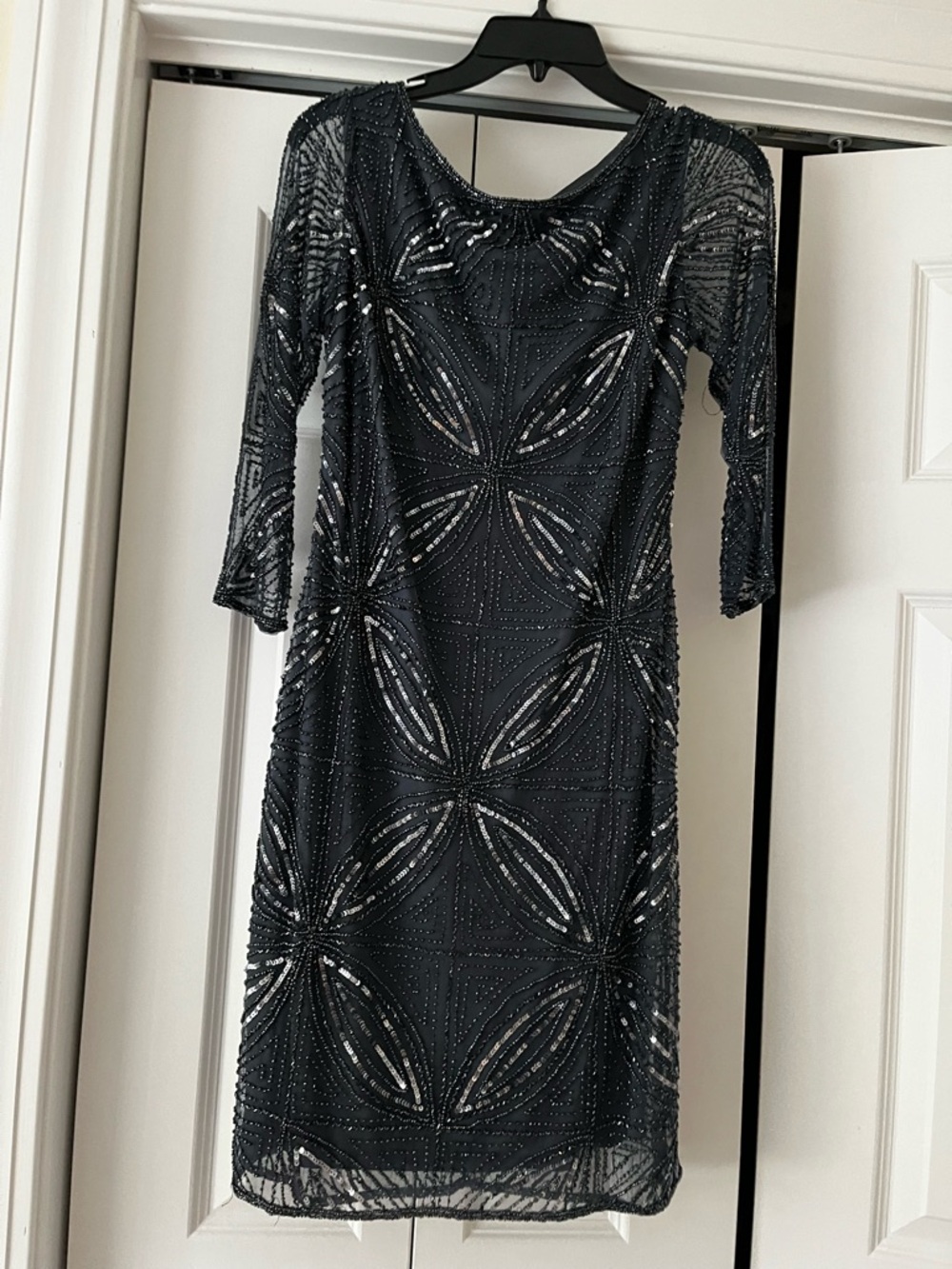 Gray Beaded Cocktail Dress - Elegant Evening Sheath